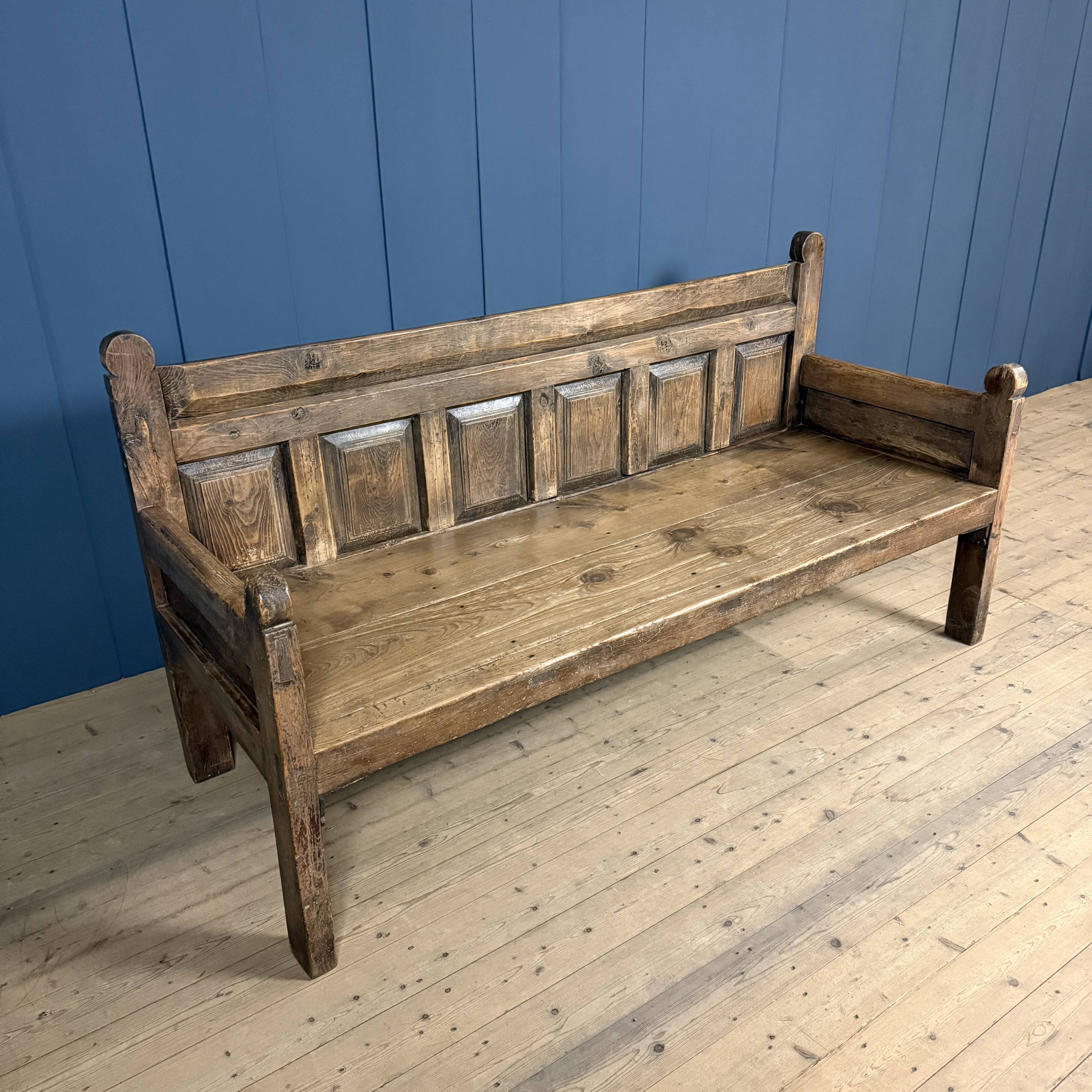 Large antique wooden Spanish bench from the 19th century