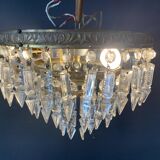 Plafonnier à 3 rangées de cristal, 1950