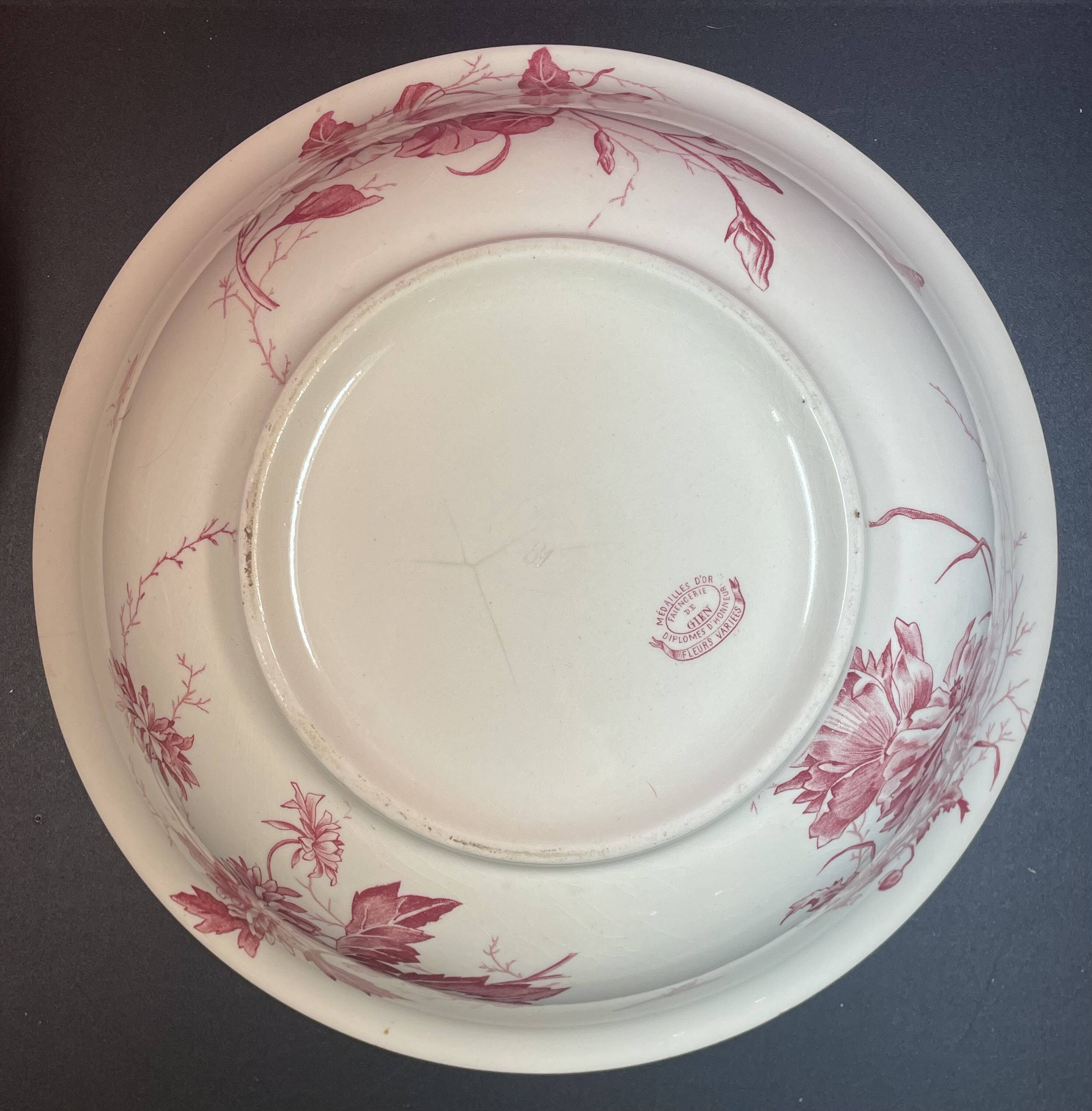 Broc toilet service and bowl in earthenware from gien "varied flowers & cactus