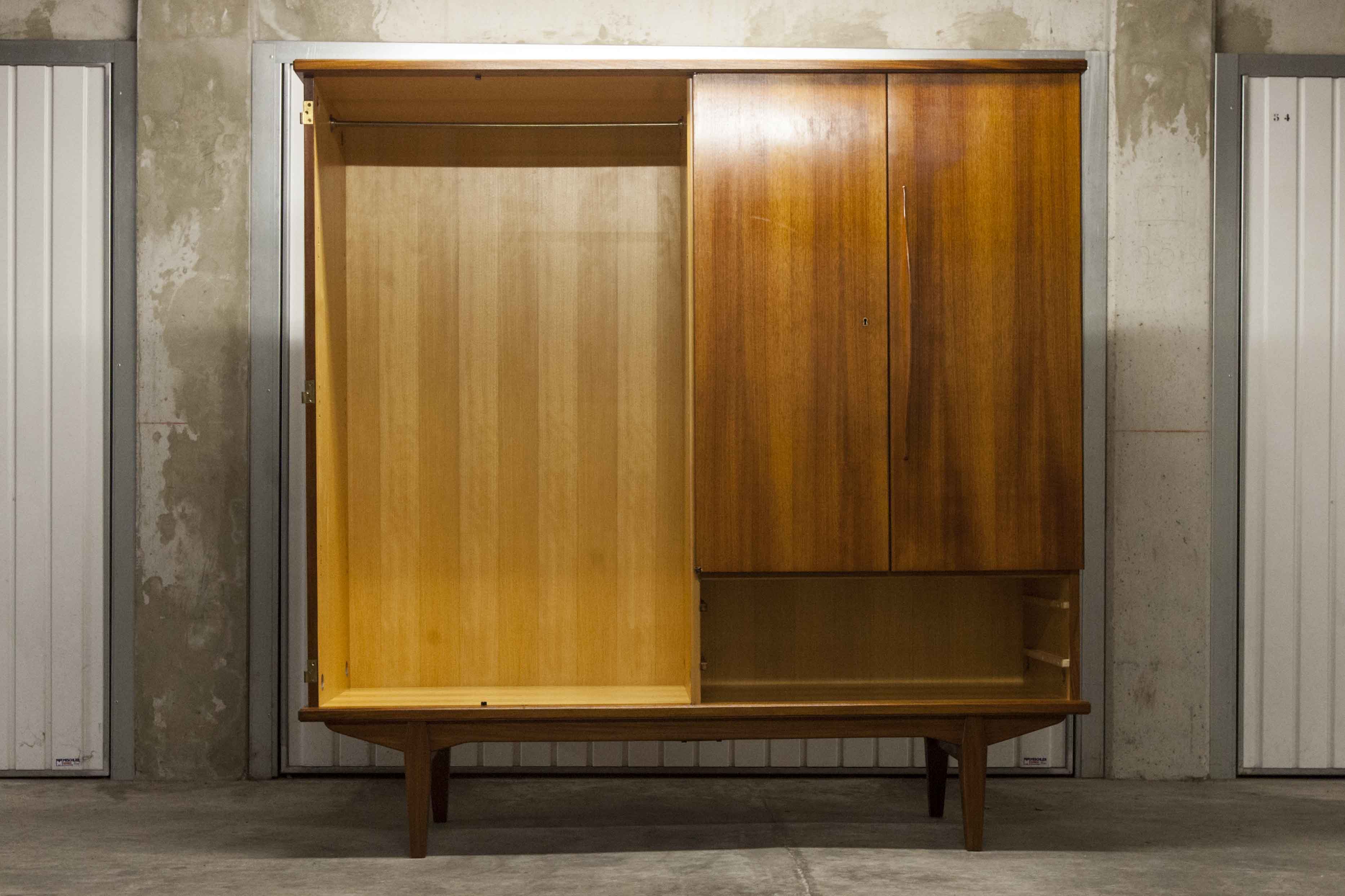 Scandinavian teak cabinet 4 doors 2+1 drawers wardrobe 1960