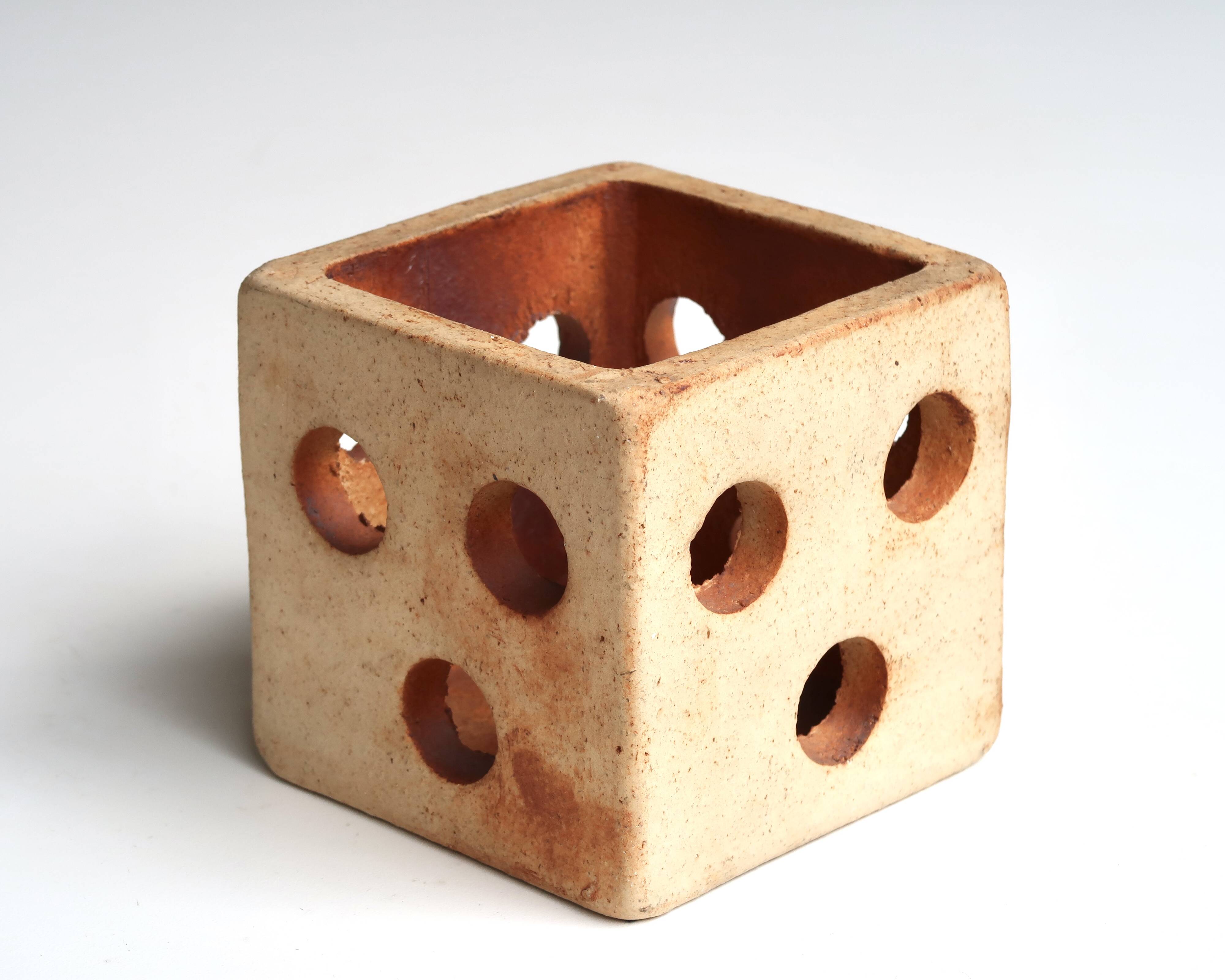 Ceramic cube candle holder by Raymonde Leduc, Vallauris, 1960s