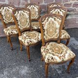 Set of 6 vintage Louis XV style French chairs, velvet upholstered, 1950s