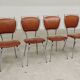 Set of 4 French chairs in camel brown imitation leather and chrome 1960