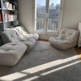 Modular sofa with 3 armchairs and pouf