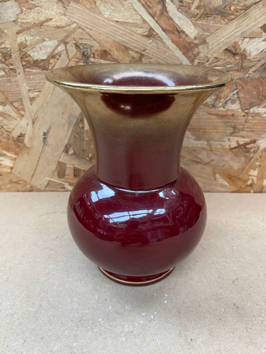 Antique bordeaux red & gold ceramic vase germany vintage