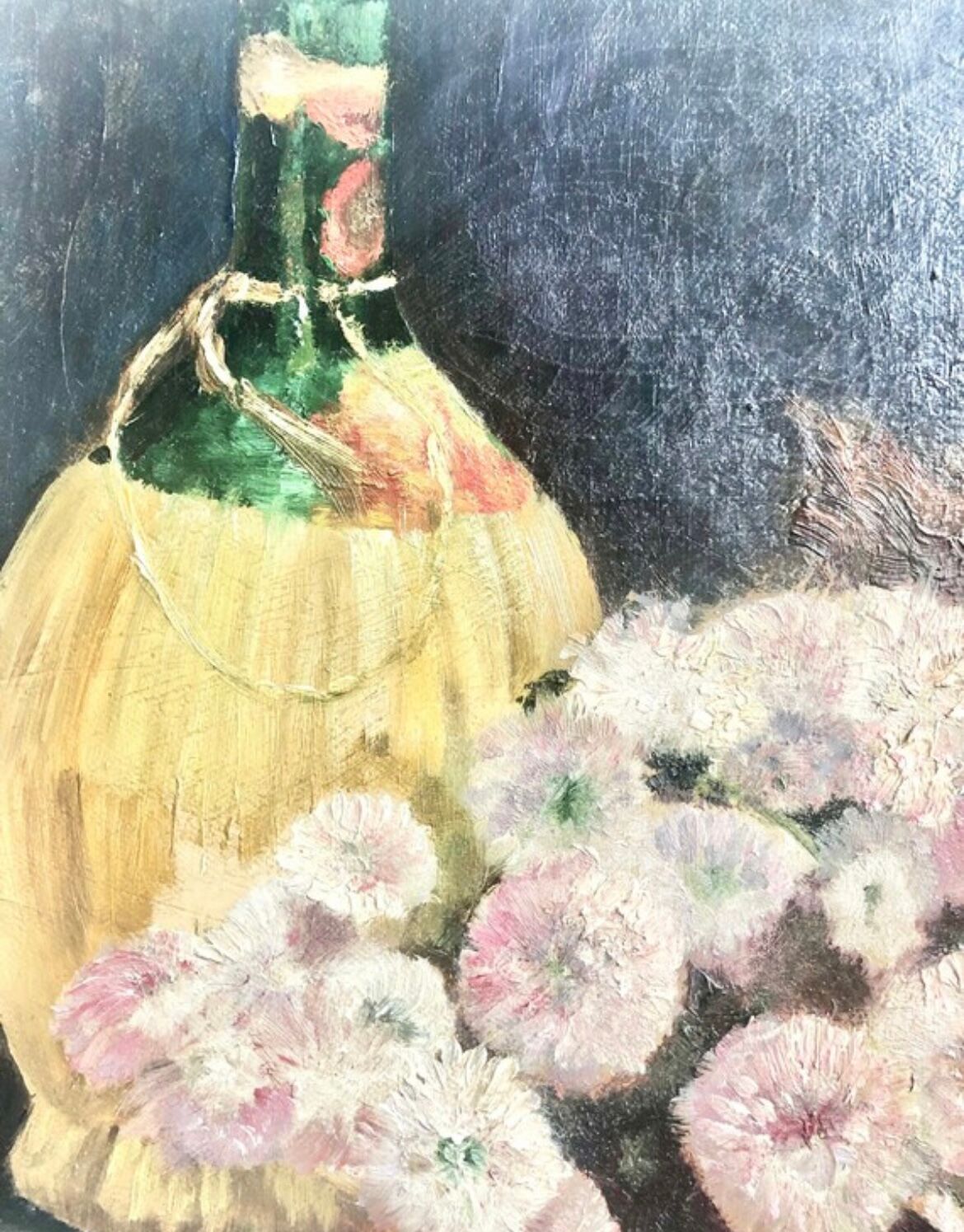 Oil on canvas depicting a still life of flowers