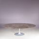 1970s XL oval Tulip table with brown marble top and matte silver oval base / Eero Saarinen / Knoll, USA