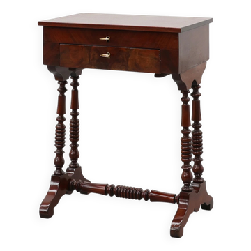 Louis Philippe Side Table with Two Drawers and Turned Twin Legs, France, 18