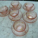 Set of 6 pink tea cups with rosaline sub-cup Arcoroc Luminarc