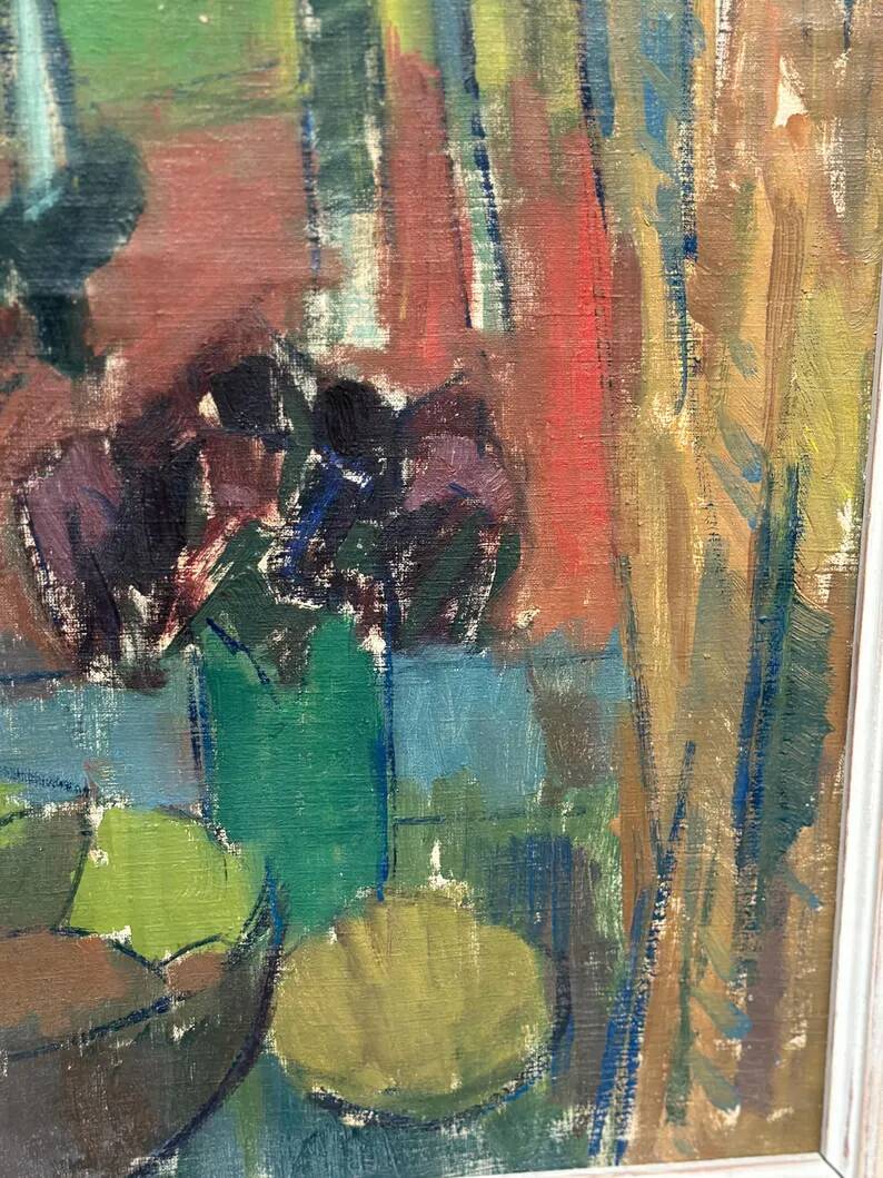 Original Swedish Oil on Canvas – "Still Life with Bowl of Fruit" by Svan Grandin – Signed – Vintage & Framed – 91 × 83 cm (35.8" × 32.7")