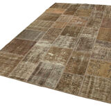 Handmade anatolian vintage 198 cm x 300 cm brown patchwork carpet