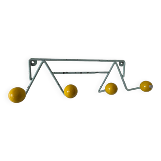 Vintage iron and wood wall coat rack