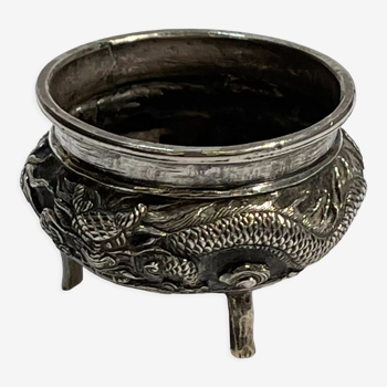 Pot décor dragon en métal argenté