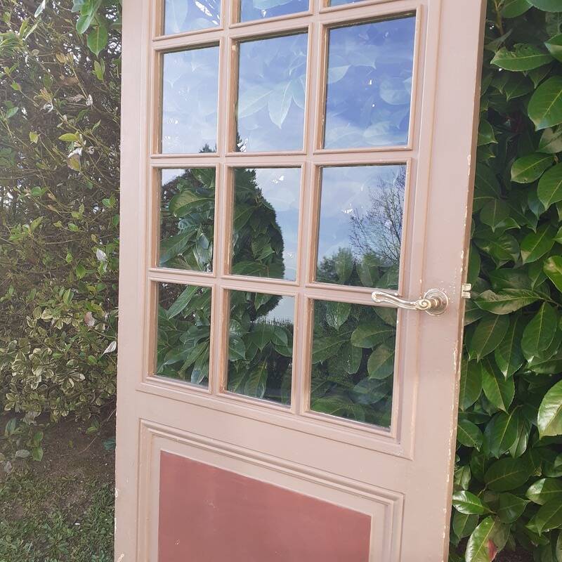 Old moulded glass communication door 221x83cm 15 small panes