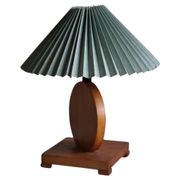 Round wooden table lamp in Danish Art Deco style, oak, 1940s.