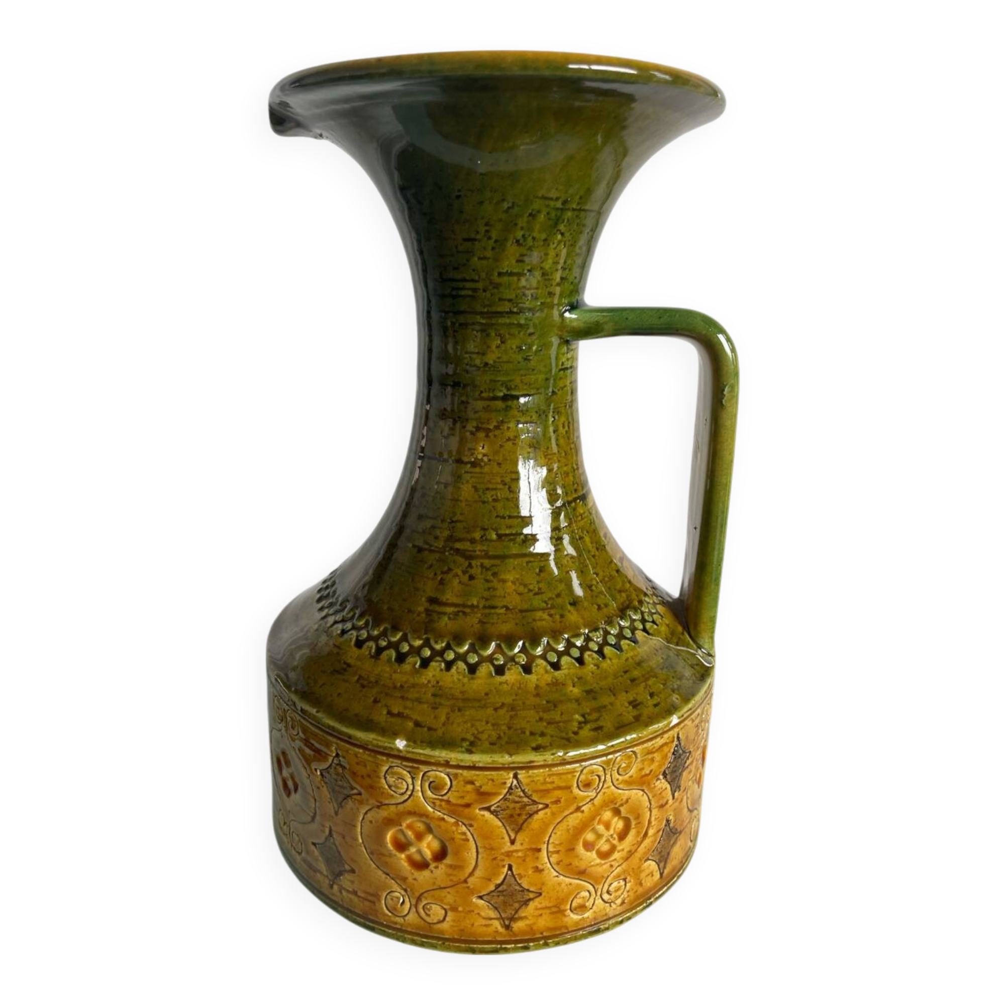 Green and yellow ceramic carafe bitossi italy 1950