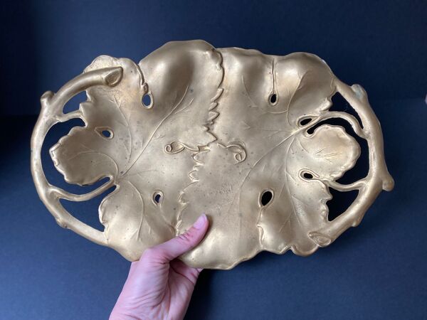 Vide-poches en bronze feuilles de vigne vintage art nouveau