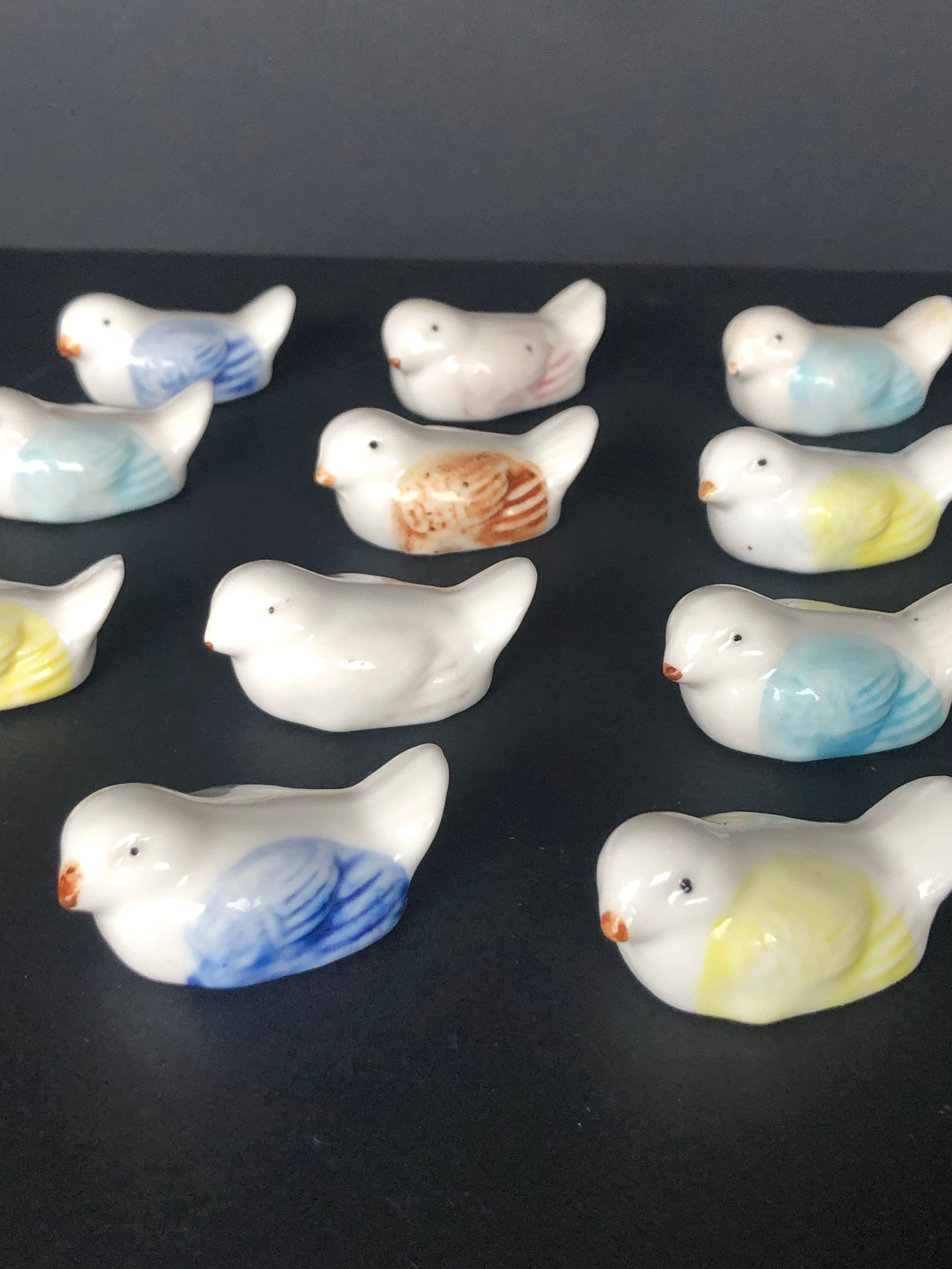 14 vintage porcelain bird knife holders