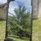 Vintage rectangular wall mirror in tubular metal and brass, 1970s/1980s.