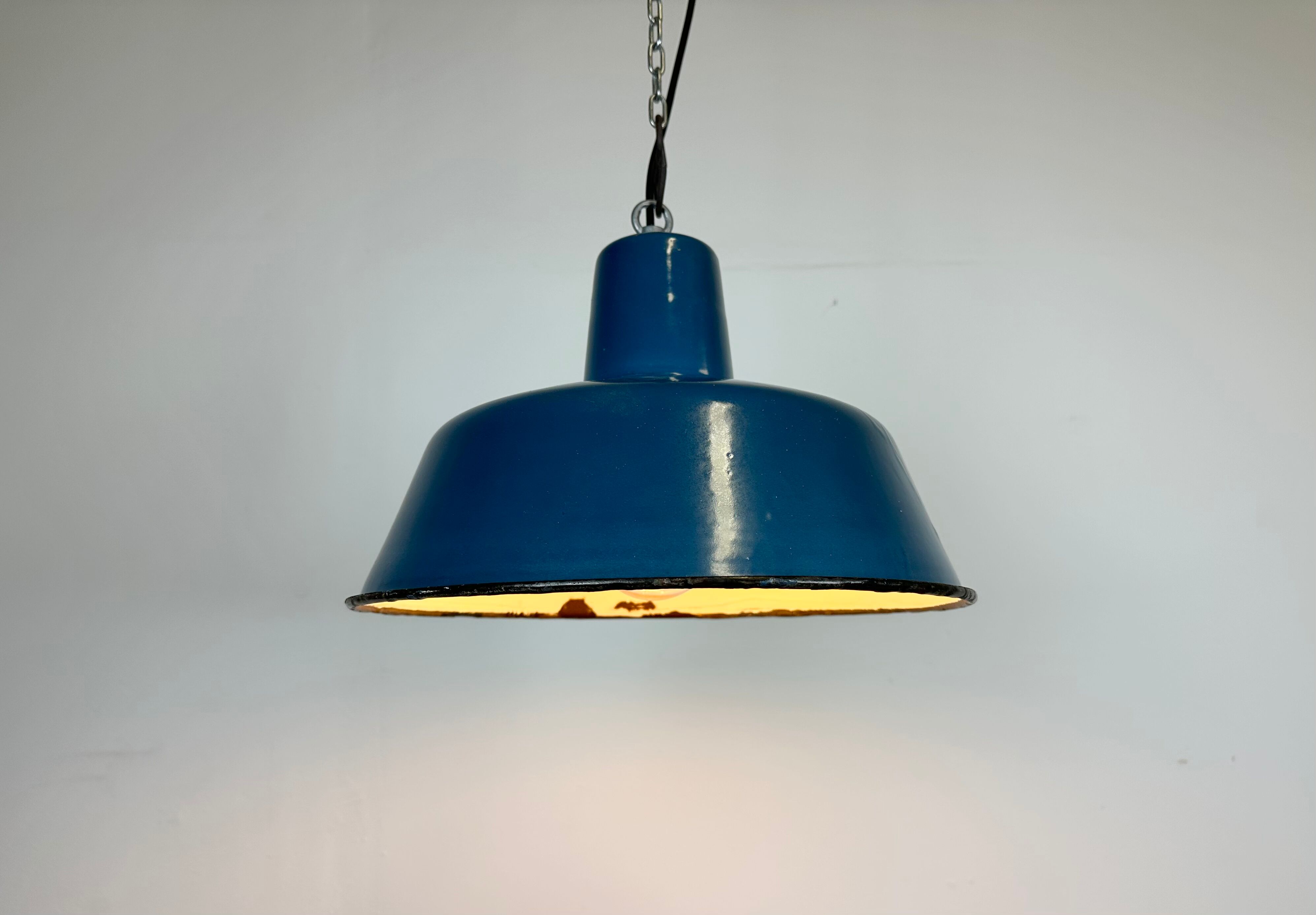 Industrial blue enamel factory pendant lamp 1960s