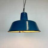 Industrial blue enamel factory pendant lamp 1960s