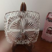 Old 4-compartment dish, servant, very thick glass vintage