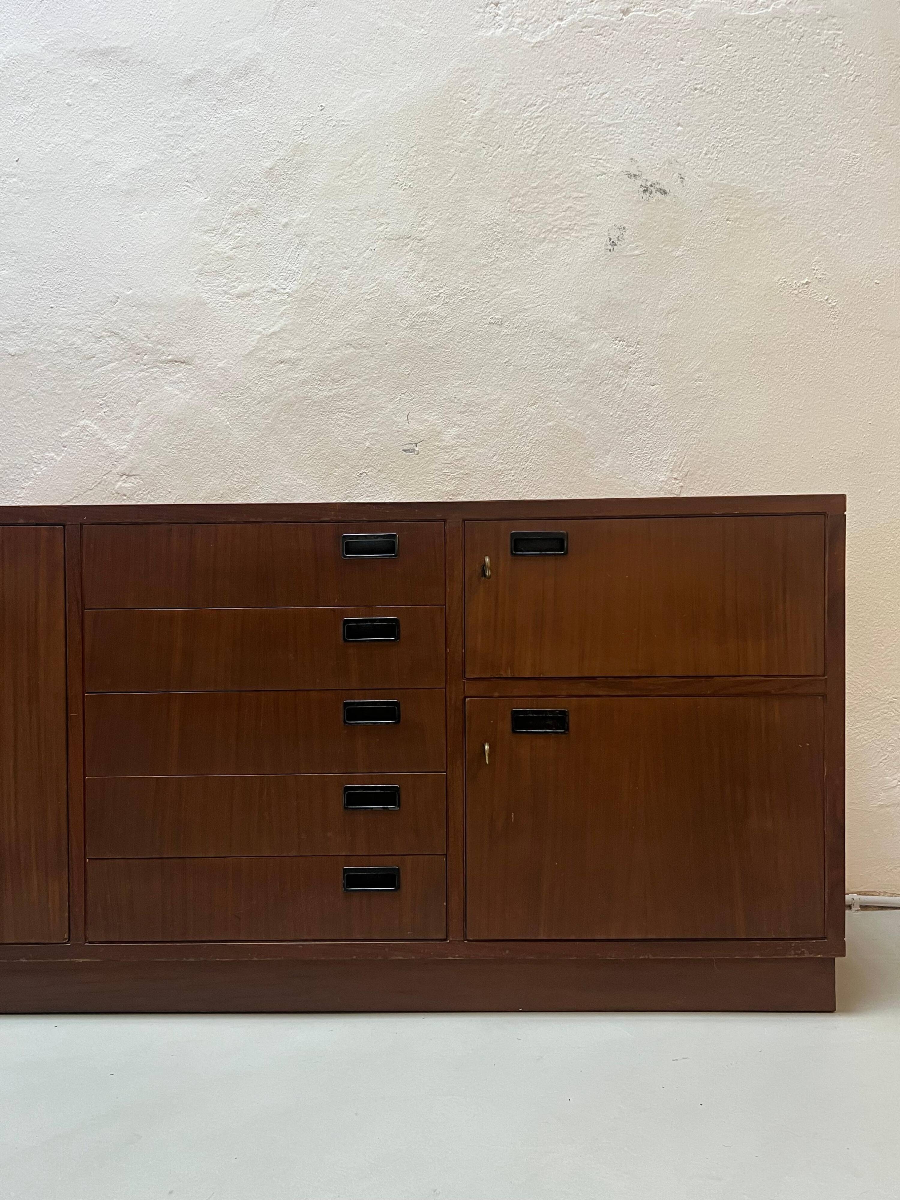 Vintage Italian Sideboard, Mid-Century Modern Wood Cabinet with Lockers 1960's