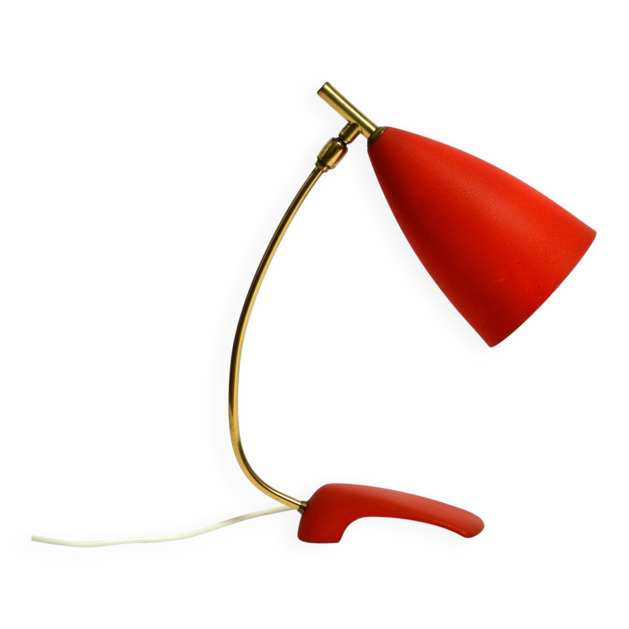 Rare Cosack Mid Century table lamp with red fine wrinkle finish and brass n