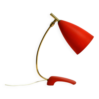 Rare Cosack Mid Century table lamp with red fine wrinkle finish and brass n