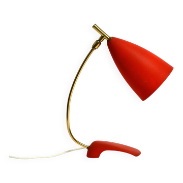 Rare Cosack Mid Century table lamp with red fine wrinkle finish and brass n