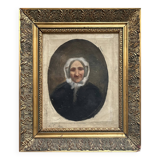 Oil painting on canvas "Portrait of Grandmother" signed + frame, 19th century