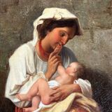 Maternity or Young Peasant Woman and Her Child, Signed C Bühler, Italy 19th C.
