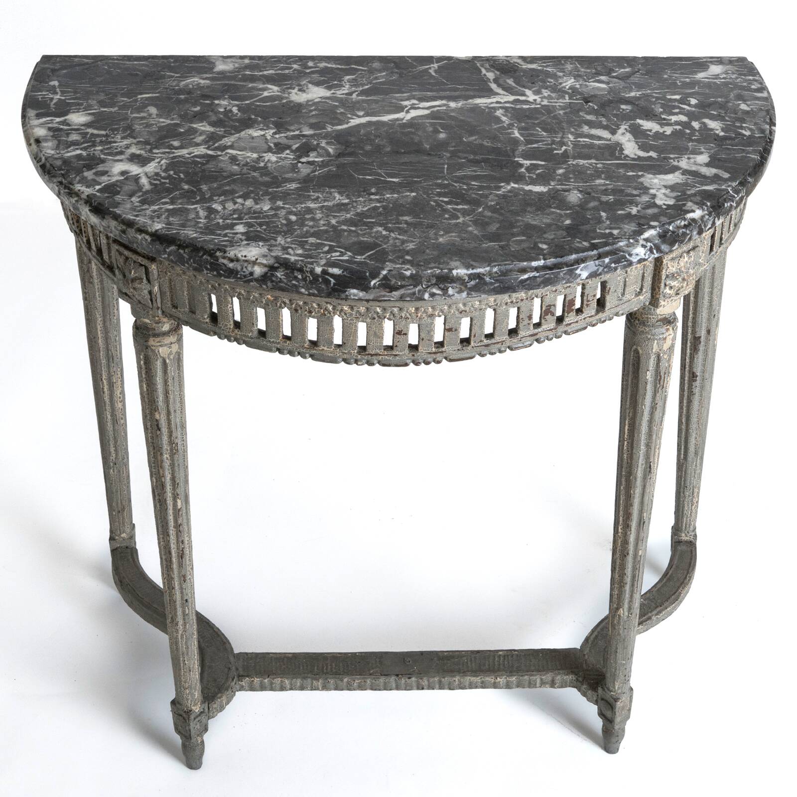 Petite console française du 18ème siècle avec dessus en marbre gris