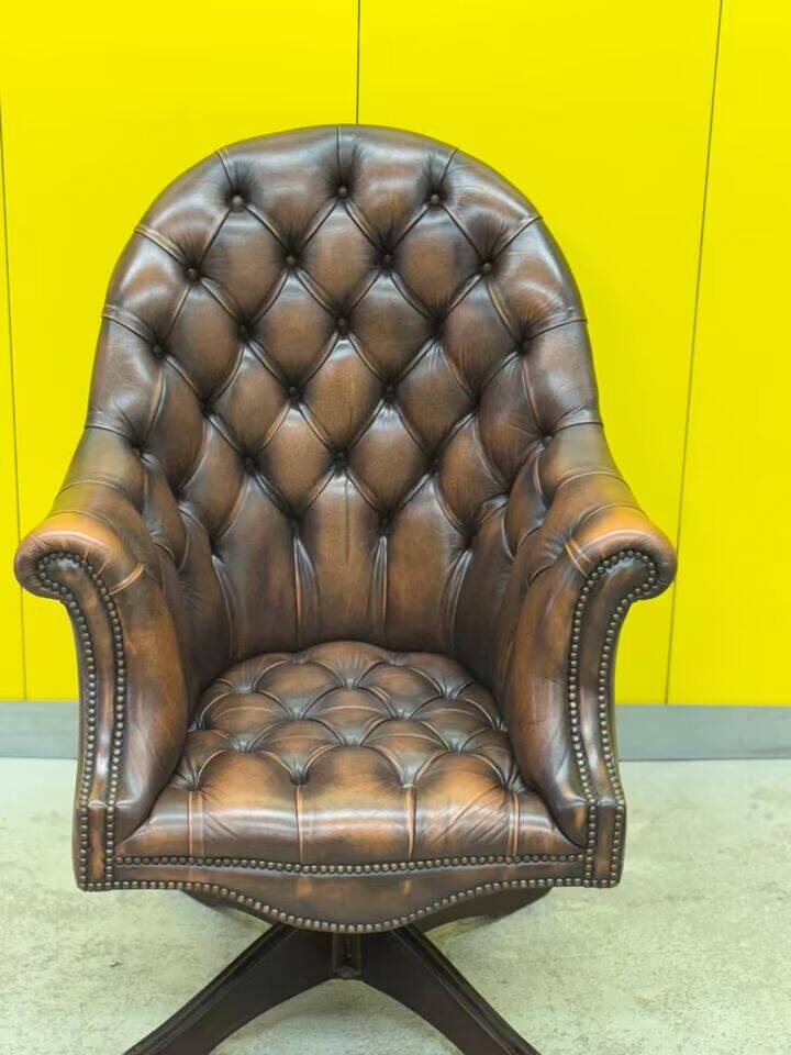 Brown leather chesterfield directors armchair