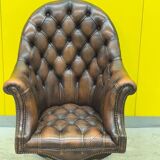Brown leather chesterfield directors armchair