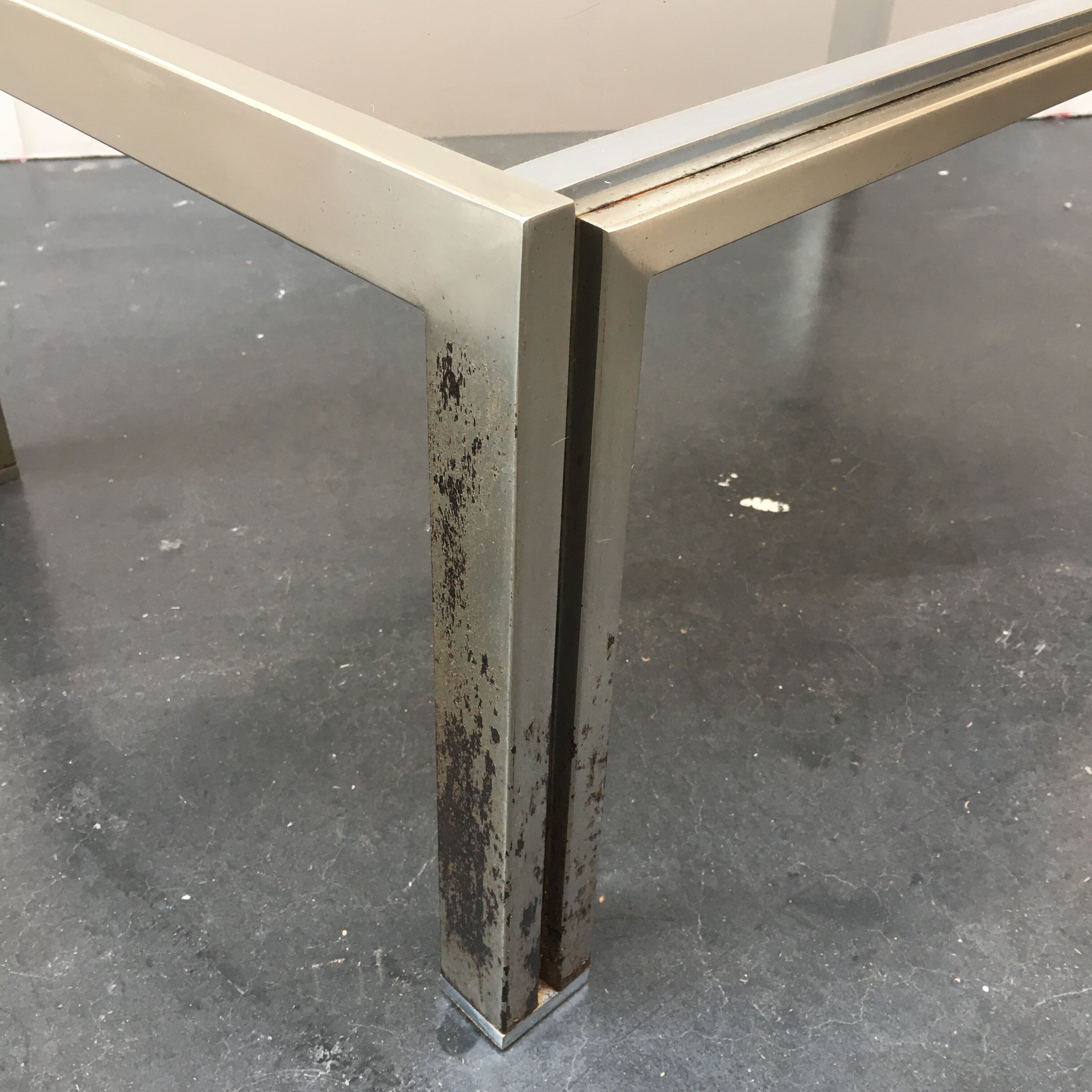 70s coffee table in chrome and smoked glass