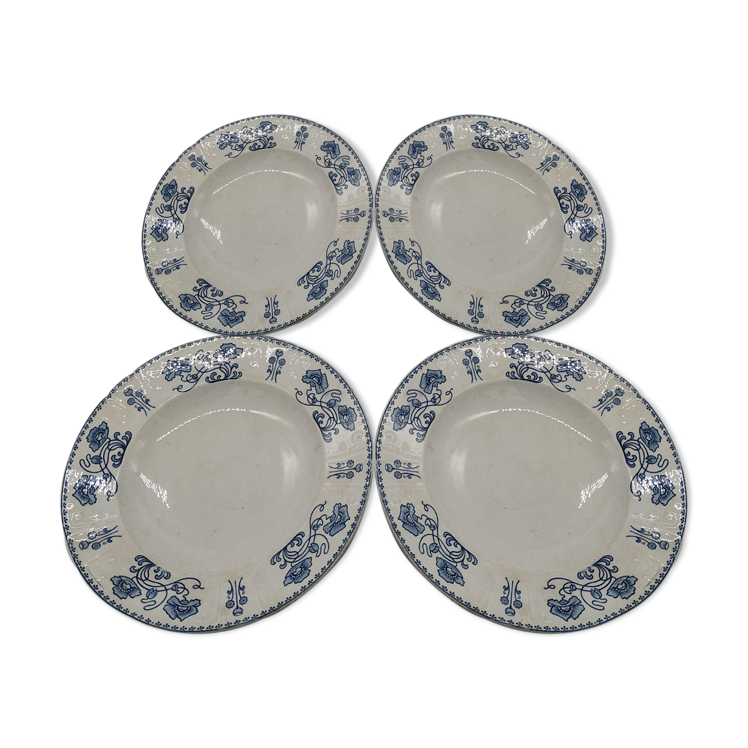 Lot de 4 assiettes anciennes Sarreguemines décor 1900