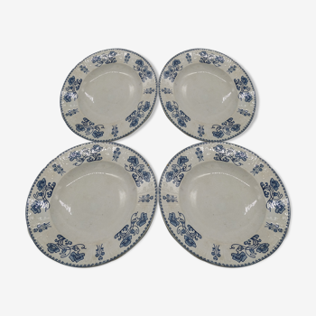 Lot de 4 assiettes anciennes Sarreguemines décor 1900