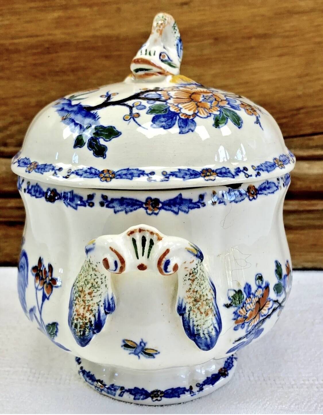 Gien sugar bowl rooster and peonies model 1938 1960