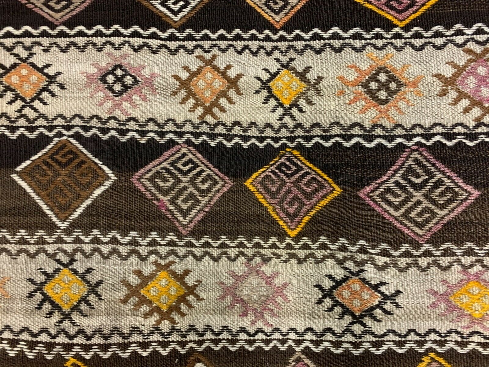 Vintage Turkish Kilim 222x190 cm wool kelim rug Beige, Brown, Black, Large