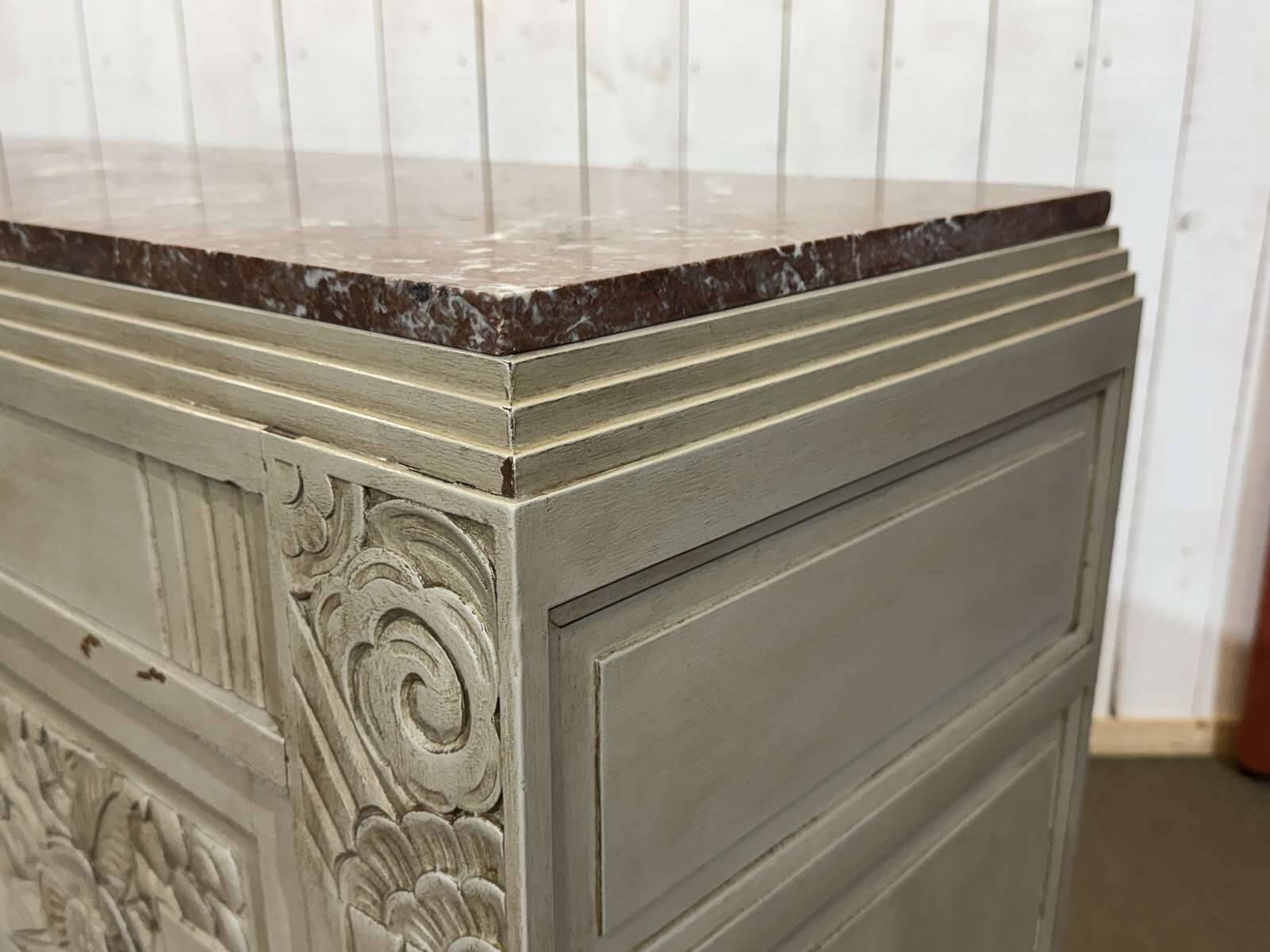 Art Deco sideboard in walnut, oak and marble top.