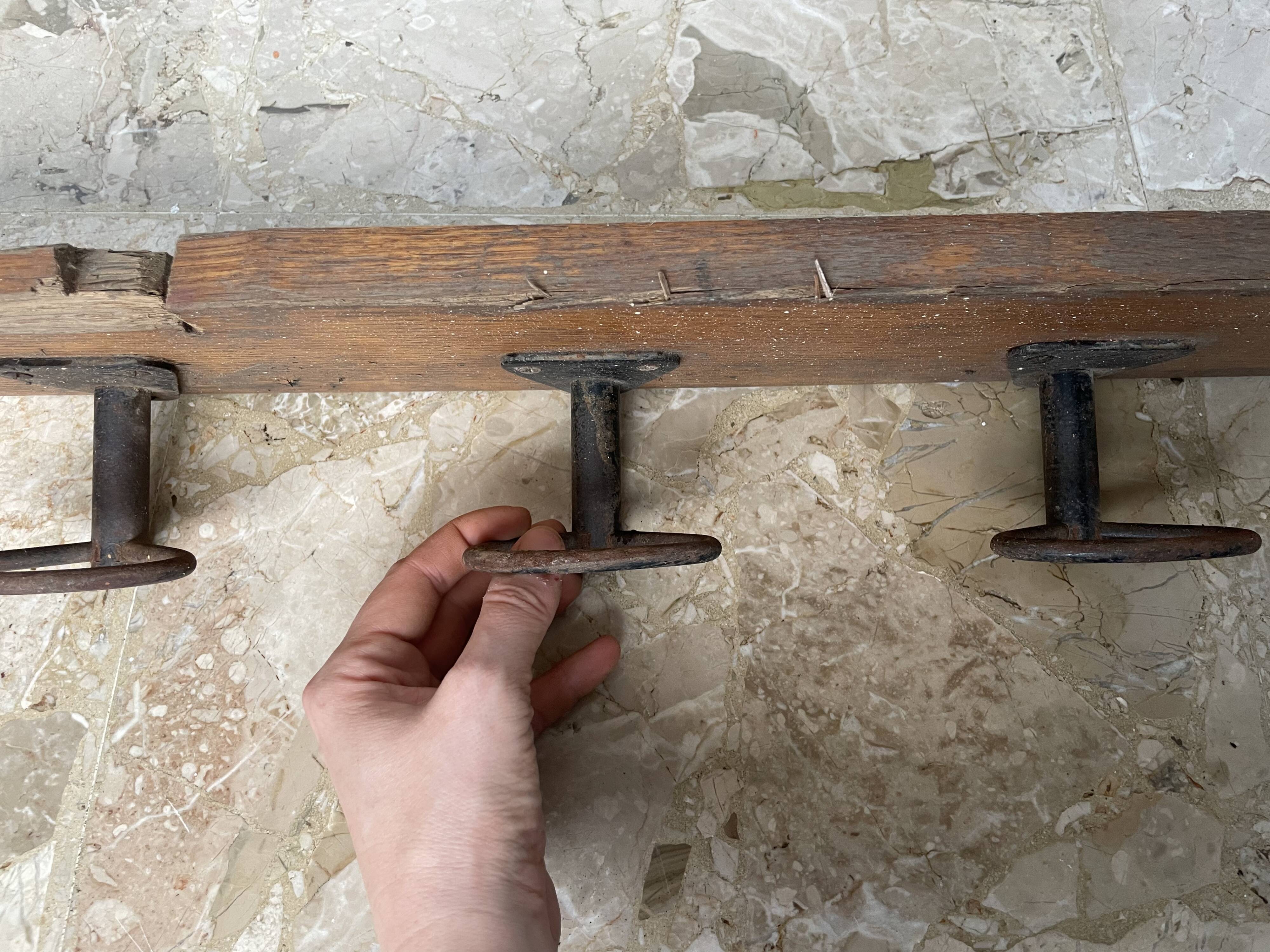 Long antique wall coat rack 186cm