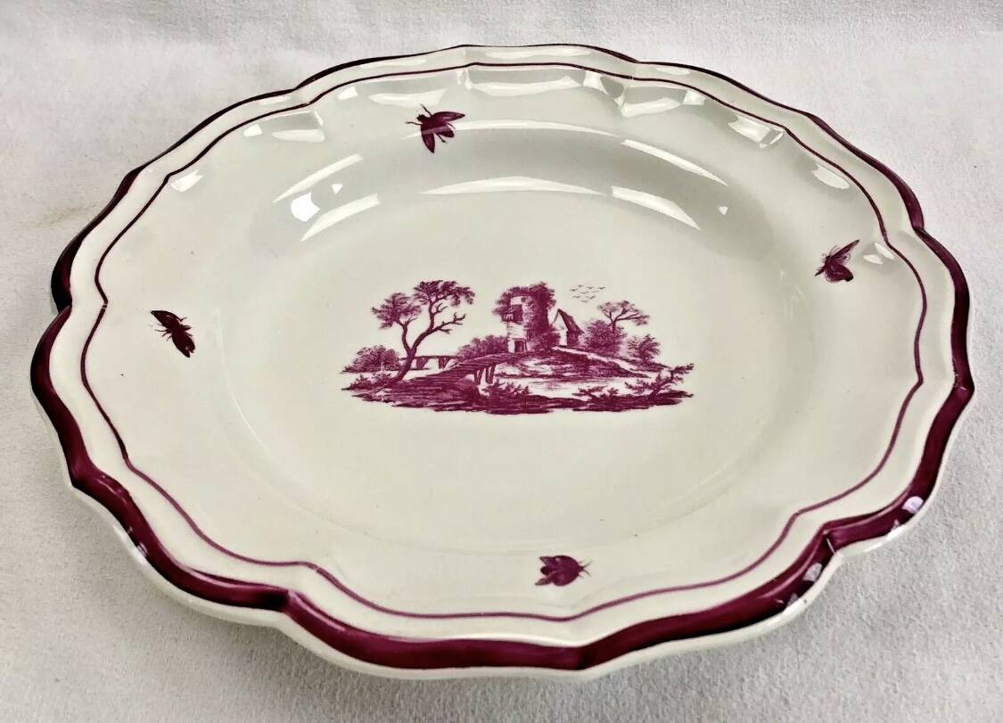 Old round hollow Gien dish, Pink Landscape model, 1938/1960