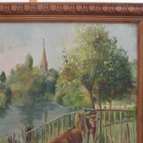Oil on canvas, cows in the meadow, Maurice Godin
