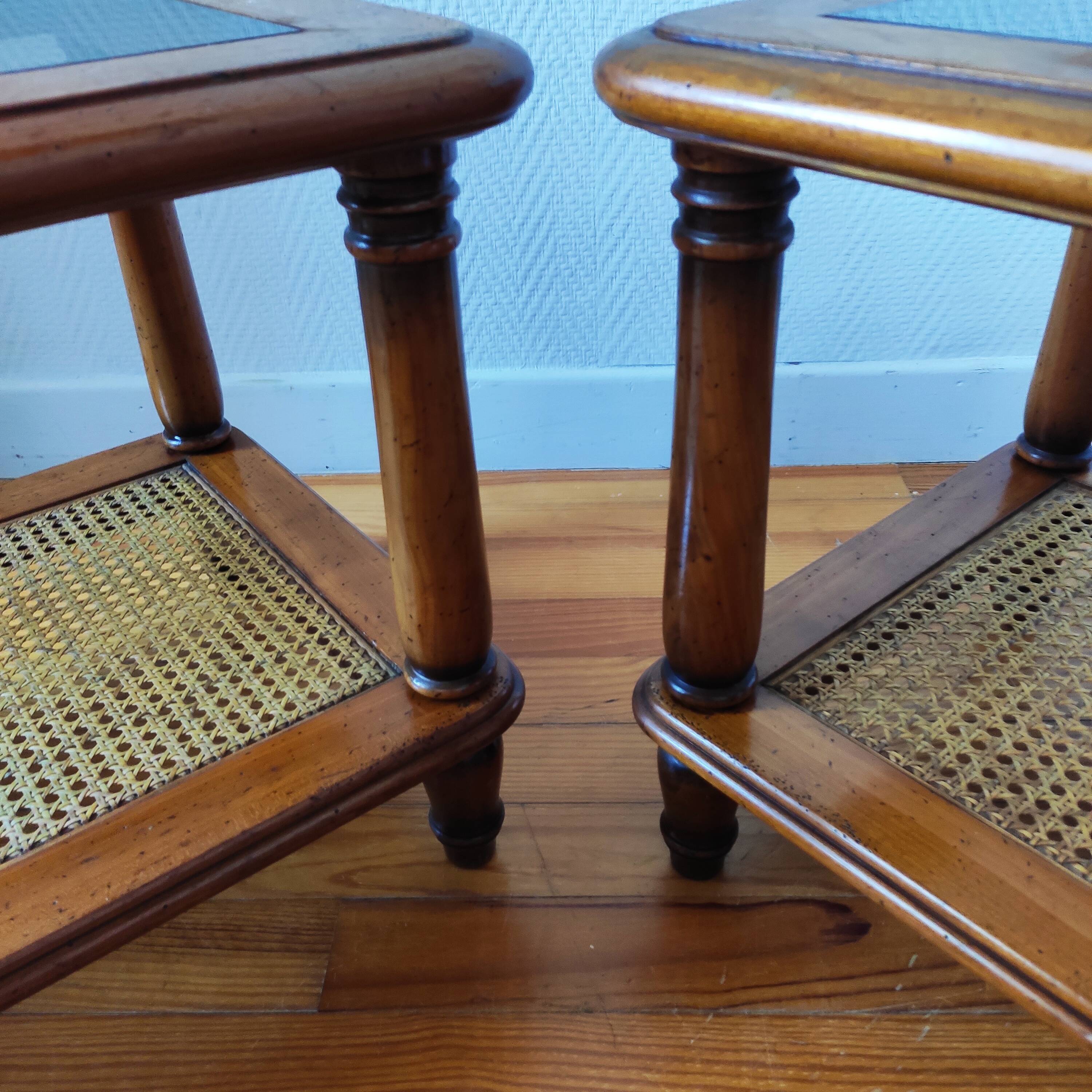 Pair of wooden and cane sofa ends