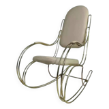 1960s rocking chair in brass and ecru imitation leather