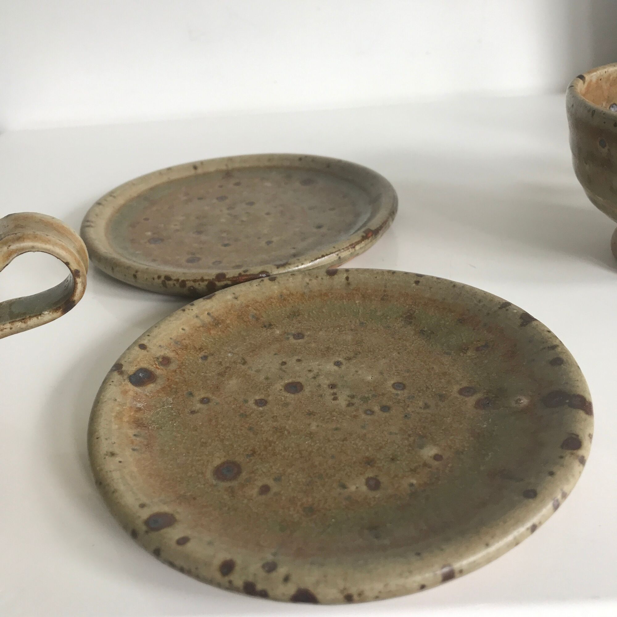 Pair of sandstone cups by Gustave Tiffoche ceramic from the 1970s-80s