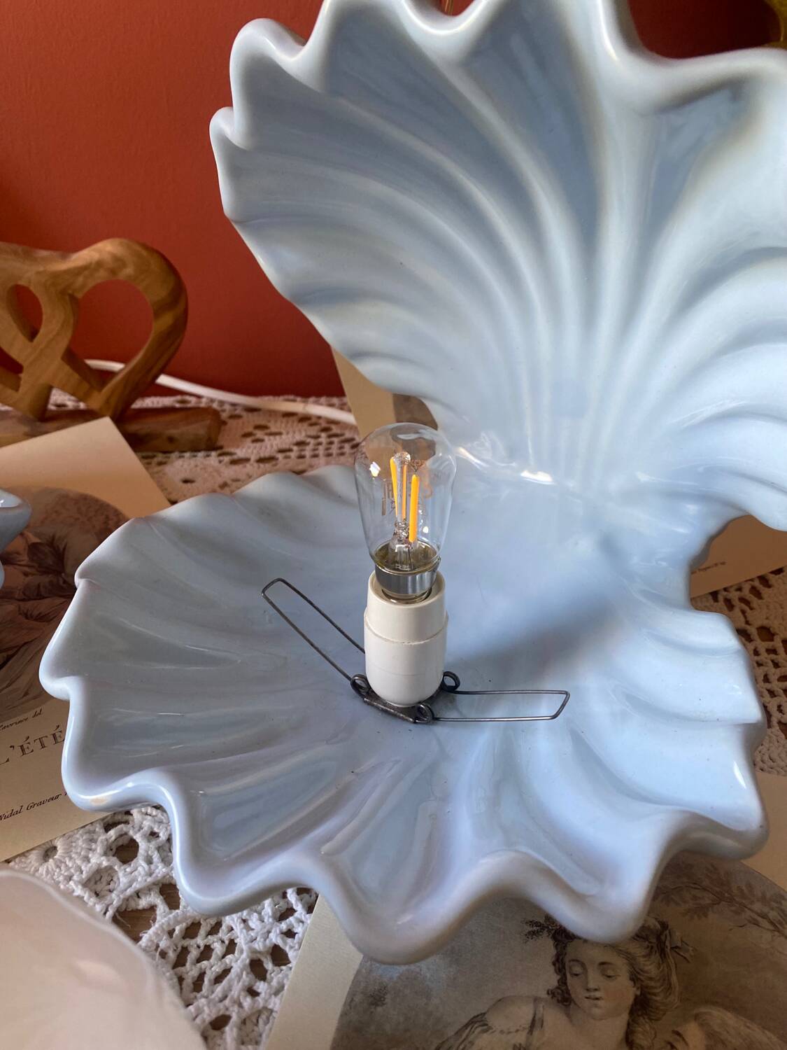 Rare pair of vintage shell lamps