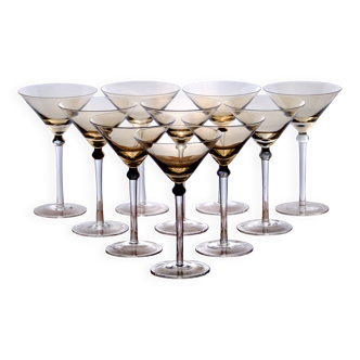 10 Vintage 1970s Amber Large Cocktail Glasses