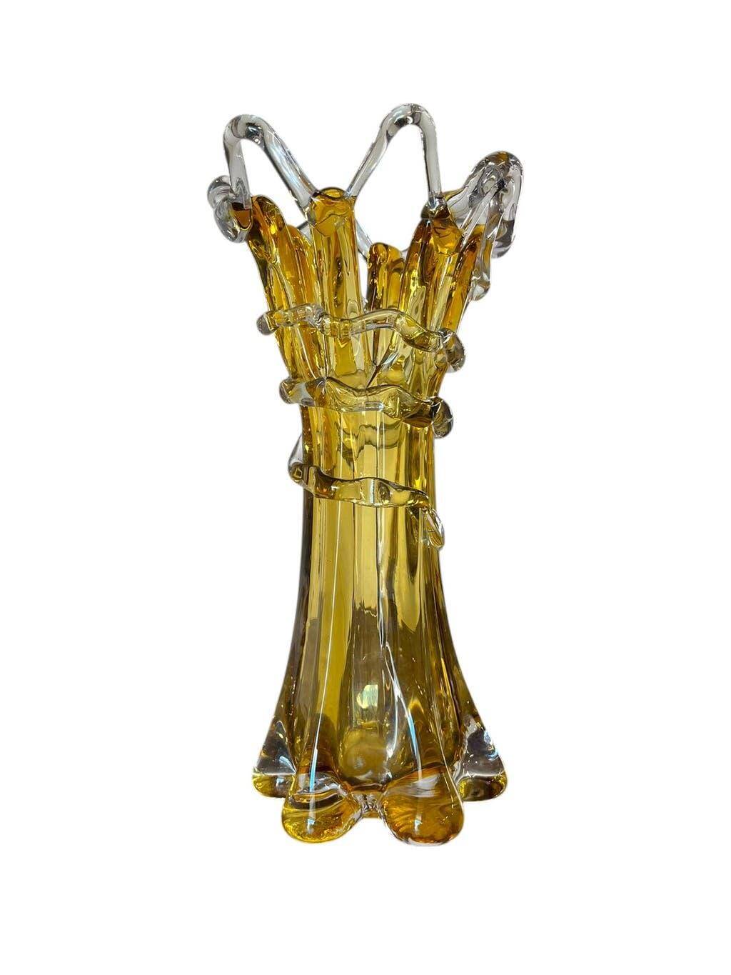 Vintage amber glass vase Hospodka for Chribska